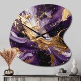 Purple and Gold Liquid Magic III - Asymmetric Metal Wall Clock