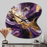 Purple and Gold Liquid Magic III - Asymmetric Metal Wall Clock