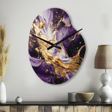 Purple and Gold Liquid Magic III - Asymmetric Metal Wall Clock
