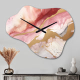 Pink and Gold Enchanted Spills I - Asymmetric Metal Wall Clock
