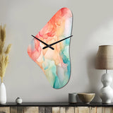 Orange and Teal Enchanted Spills - Asymmetric Metal Wall Clock