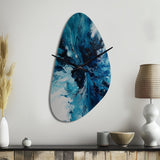 Teal and Black Aqueous Whimsy I - Asymmetric Metal Wall Clock