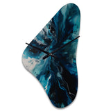 Teal and Black Aqueous Whimsy II - Asymmetric Metal Wall Clock