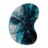 Teal and Black Aqueous Whimsy II - Asymmetric Metal Wall Clock