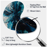 Teal and Black Aqueous Whimsy II - Asymmetric Metal Wall Clock