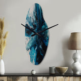 Teal and Black Aqueous Whimsy II - Asymmetric Metal Wall Clock