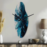 Teal and Black Aqueous Whimsy II - Asymmetric Metal Wall Clock