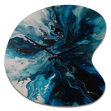 Teal and Black Aqueous Whimsy II - Asymmetric Metal Wall Clock