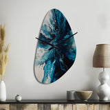 Teal and Black Aqueous Whimsy II - Asymmetric Metal Wall Clock