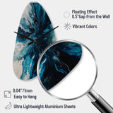Teal and Black Aqueous Whimsy II - Asymmetric Metal Wall Clock