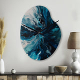 Teal and Black Aqueous Whimsy II - Asymmetric Metal Wall Clock