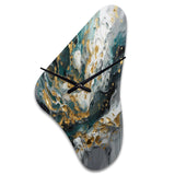 Gold Teal Ink On Stone - Asymmetric Metal Wall Clock