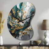 Gold Teal Ink On Stone - Asymmetric Metal Wall Clock
