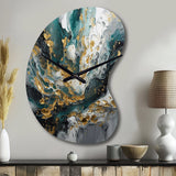 Gold Teal Ink On Stone - Asymmetric Metal Wall Clock