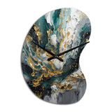Gold Teal Ink On Stone - Asymmetric Metal Wall Clock