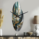 Gold Teal Ink On Stone - Asymmetric Metal Wall Clock