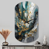Gold Teal Ink On Stone - Asymmetric Metal Wall Clock