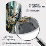 Gold Teal Ink On Stone - Asymmetric Metal Wall Clock