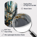 Gold Teal Ink On Stone - Asymmetric Metal Wall Clock