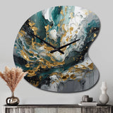 Gold Teal Ink On Stone - Asymmetric Metal Wall Clock