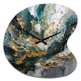 Gold Teal Ink On Stone - Asymmetric Metal Wall Clock