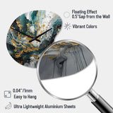 Gold Teal Ink On Stone - Asymmetric Metal Wall Clock
