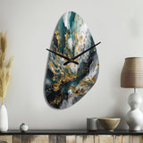 Gold Teal Ink On Stone - Asymmetric Metal Wall Clock