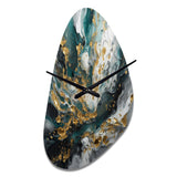 Gold Teal Ink On Stone - Asymmetric Metal Wall Clock
