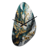 Gold Teal Ink On Stone - Asymmetric Metal Wall Clock