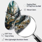 Gold Teal Ink On Stone - Asymmetric Metal Wall Clock