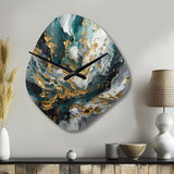 Gold Teal Ink On Stone - Asymmetric Metal Wall Clock