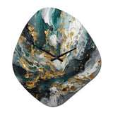 Gold Teal Ink On Stone - Asymmetric Metal Wall Clock