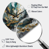Gold Teal Ink On Stone - Asymmetric Metal Wall Clock