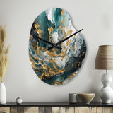 Gold Teal Ink On Stone - Asymmetric Metal Wall Clock