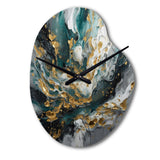 Gold Teal Ink On Stone - Asymmetric Metal Wall Clock