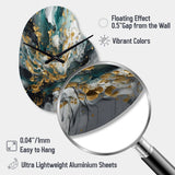 Gold Teal Ink On Stone - Asymmetric Metal Wall Clock
