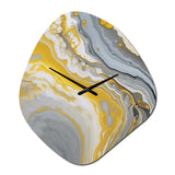 Grey Yellow Marble Symphony - Asymmetric Metal Wall Clock