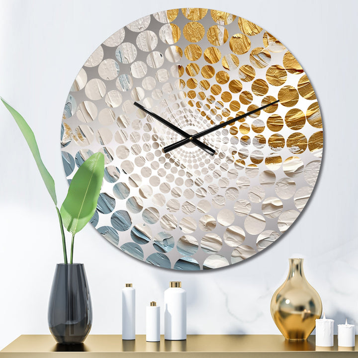 Gold and Blue Vibrant Spirals II - Abstract Metal Wall Clock
