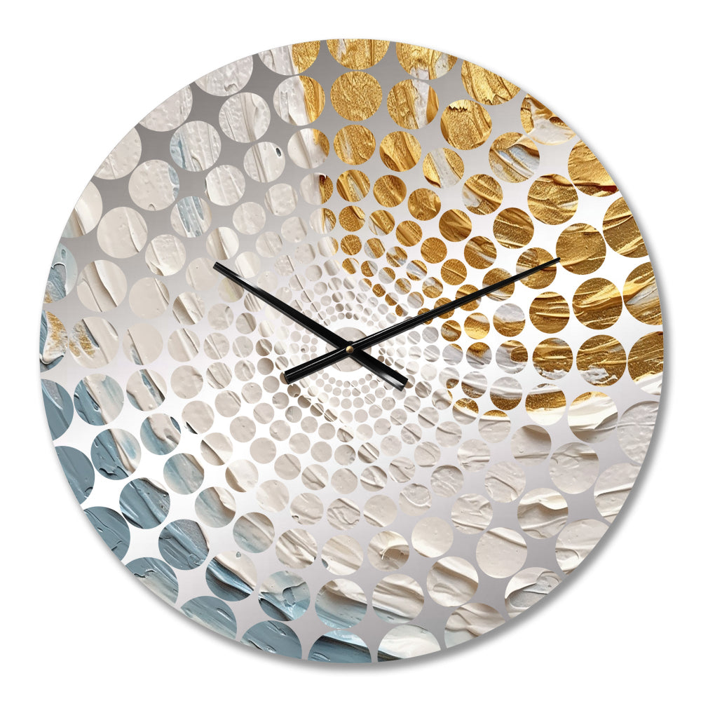 Gold and Blue Vibrant Spirals II - Abstract Metal Wall Clock