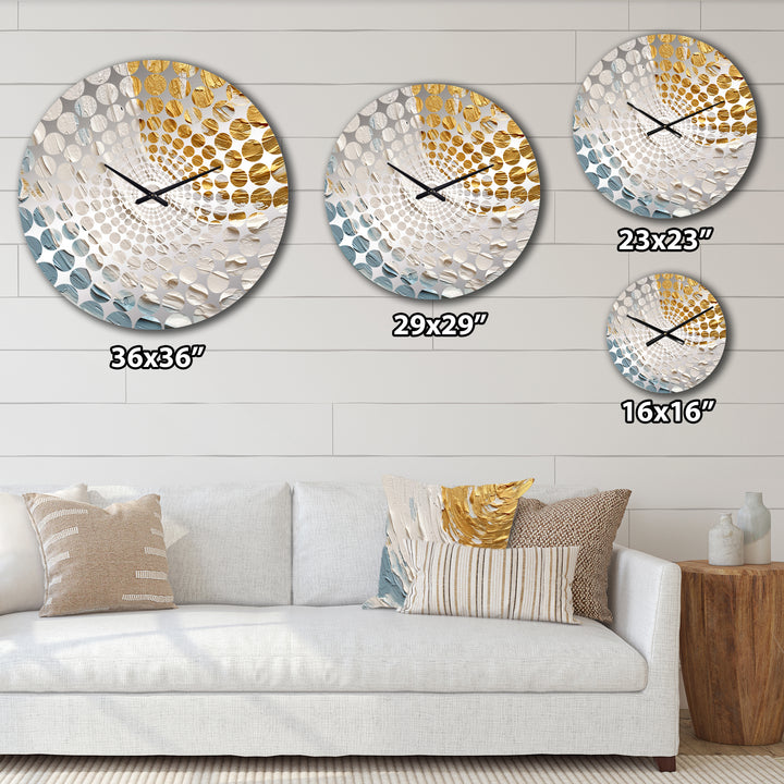 Gold and Blue Vibrant Spirals II - Abstract Metal Wall Clock