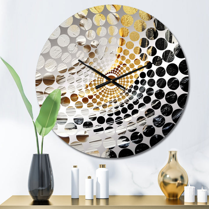Gold Black Spiral Illusions III - Abstract Metal Wall Clock
