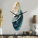 Teal Cream Surreal Spirals II - Asymmetric Metal Wall Clock