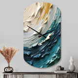 Teal Cream Surreal Spirals II - Asymmetric Metal Wall Clock