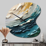 Teal Cream Surreal Spirals II - Asymmetric Metal Wall Clock