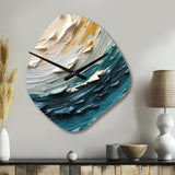 Teal Cream Surreal Spirals II - Asymmetric Metal Wall Clock