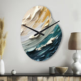 Teal Cream Surreal Spirals II - Asymmetric Metal Wall Clock