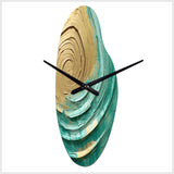 Teal Gold Surreal Spirals III - Asymmetric Metal Wall Clock