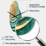 Teal Gold Surreal Spirals III - Asymmetric Metal Wall Clock
