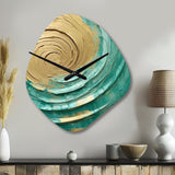 Teal Gold Surreal Spirals III - Asymmetric Metal Wall Clock