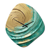 Teal Gold Surreal Spirals III - Asymmetric Metal Wall Clock